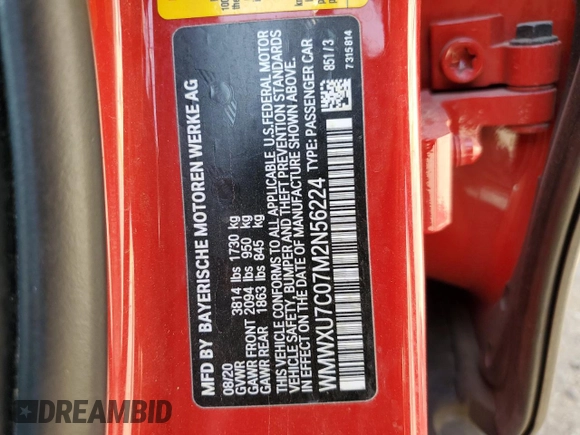 2021 MINI Hardtop 4 Door Oxford Edition с VIN WMWXU7C07M2N56224, выставлен на аукционе Copart как лот 53171855 с пробегом 68 440 миль миль и Списание • Salvage title. История ставок и продаж доступна на DreamBid. Изображение 14.