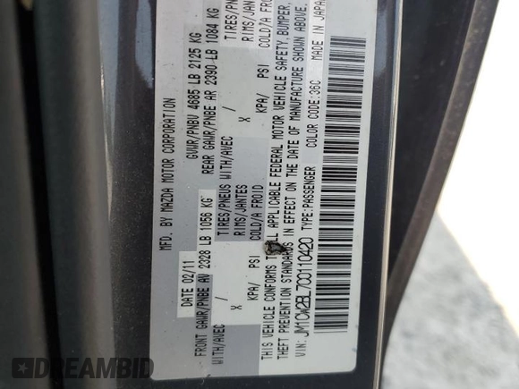 2012 Mazda 5 Sport z VIN JM1CW2BL7C0110420, wystawiony jako Copart lot #59150885 z przebiegiem Nie podano mil oraz Czysty tytuł • Clean title. Historia ofert i sprzedaży dostępna na DreamBid. Obrazek 13.