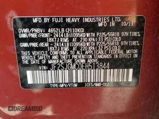 2014 Subaru Forester XT Touring with VIN JF2SJGMC0EH513844, listed as a Copart auction lot 61162355 with 56,887 mi miles and Salvage title. Bid and sale history available at DreamBid. Image 13.
