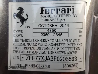 2015 Ferrari California T z VIN ZFF77XJA3F0206563, wystawiony jako Copart lot #78976914 z przebiegiem Nie podano mil oraz Szkody całkowita. Historia ofert i sprzedaży dostępna na DreamBid. Obrazek 13.