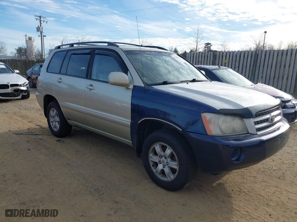 2003 Toyota Highlander with VIN JTEHF21A030152851, listed as a IAAI auction lot 41485262 with 203,080 mi miles. Bid and sale history available at carsss.com. Image 1.