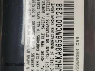 1998 Acura RL Premium with VIN JH4KA9656WC001298, listed as a Copart auction lot 73740154 with 108,066 mi miles and Salvage Title. Bid and sale history available at carsss.com. Image 13.