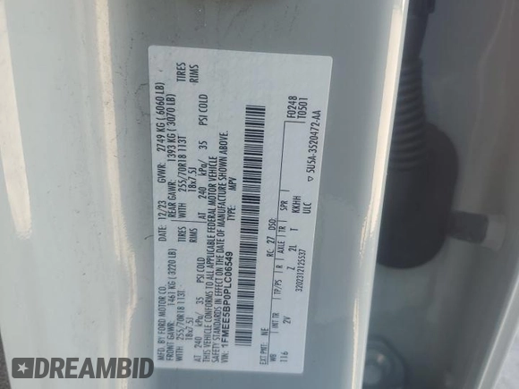 2023 Ford Bronco with VIN 1FMEE5BP0PLC06549, listed as a Copart auction lot 58703305 with 28,051 mi miles and Salvage title. Bid and sale history available at DreamBid. Image 13.