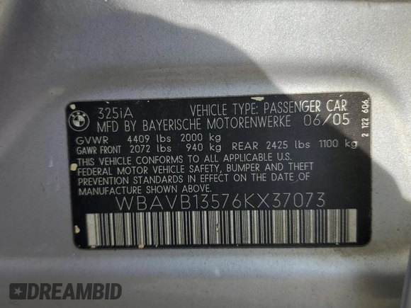 2006 BMW 3 Series 325i with VIN WBAVB13576KX37073, listed as a Copart auction lot 71887394 with 101,788 mi miles and Clean Title. Bid and sale history available at carsss.com. Image 12.