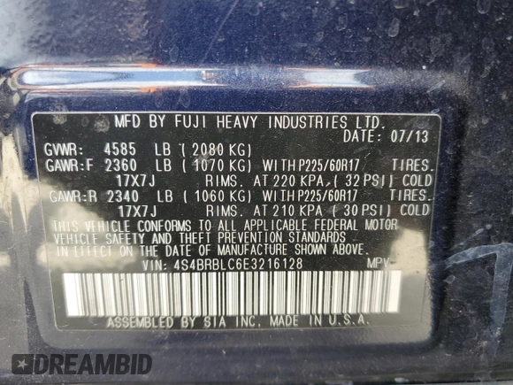 2014 Subaru Outback Limited with VIN 4S4BRBLC6E3216128, listed as a Copart auction lot 69579434 with 261,212 mi miles and Salvage Title. Bid and sale history available at DreamBid. Image 12.