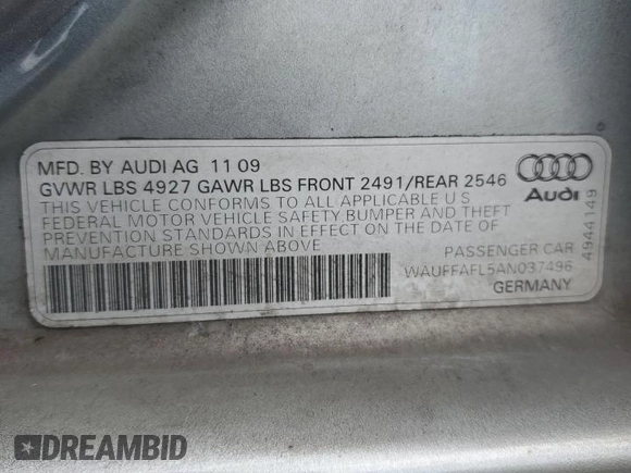 2010 Audi A4 2.0T Premium Plus with VIN WAUFFAFL5AN037496, listed as a Copart auction lot 54104875 with 233,092 mi miles and Clean Title. Bid and sale history available at carsss.com. Image 12.