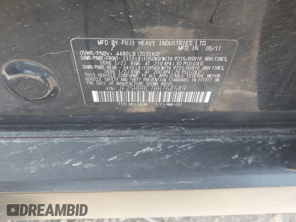 2011 Subaru Forester X z VIN JF2SHBBC7BH764549, wystawiony jako IAAI lot #42159510 z przebiegiem Nie podano mil oraz . Historia ofert i sprzedaży dostępna na DreamBid. Obrazek 9.