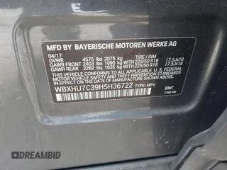 2017 BMW X1 sDrive28i with VIN WBXHU7C39H5H36722, listed as a IAAI auction lot 41724022 with 33,412 mi miles. Bid and sale history available at carsss.com. Image 9.