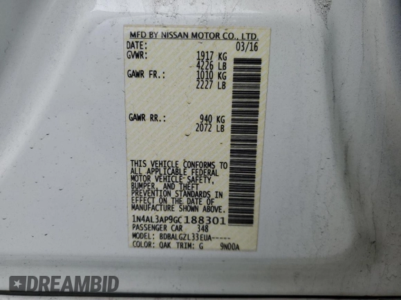 2016 Nissan Altima 2.5 S with VIN 1N4AL3AP9GC188301, listed as a Copart auction lot 52644775 with 127,485 mi miles and Salvage Title. Bid and sale history available at carsss.com. Image 15.