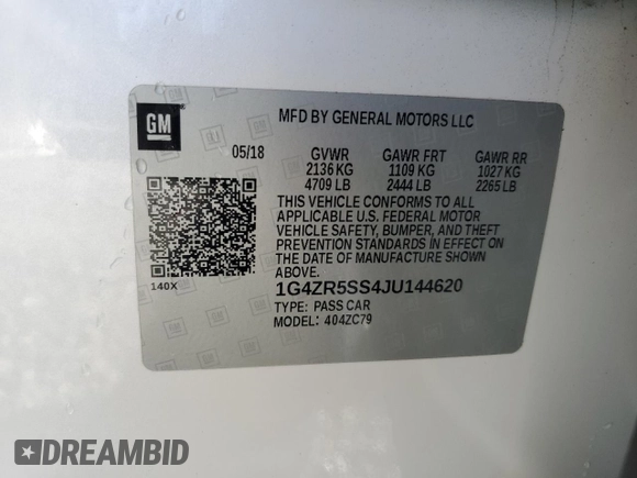 2018 Buick LaCrosse Premium with VIN 1G4ZR5SS4JU144620, listed as a Copart auction lot 48821025 with 123,007 mi miles and Salvage Title. Bid and sale history available at carsss.com. Image 12.
