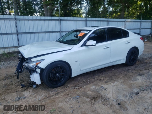 2017 Infiniti Q50 Premium with VIN JN1EV7AR2HM830404, listed as a Copart auction lot 57874785 with 104,369 mi miles and Salvage title. Bid and sale history available at DreamBid. Image 1.