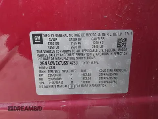 2018 Chevrolet Equinox Premier with VIN 3GNAXWEX7JS514230, listed as a IAAI auction lot 41848816 with 69,805 mi miles and . Bid and sale history available at carsss.com. Image 9.