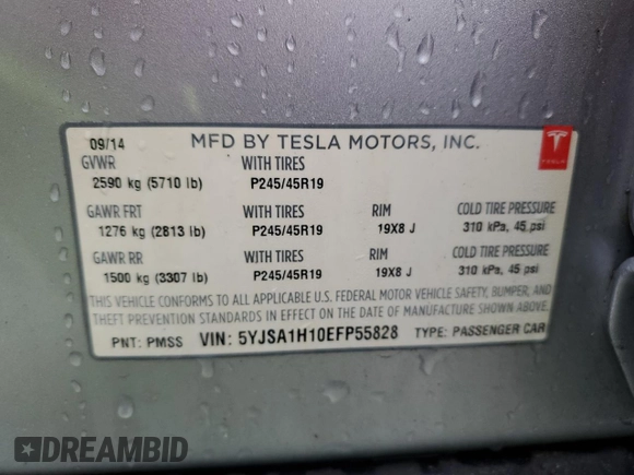 2014 Tesla Model S 60 z VIN 5YJSA1H10EFP55828, wystawiony jako Copart lot #56135145 z przebiegiem 161 317 mil mil oraz Czysty tytuł • Clean title. Historia ofert i sprzedaży dostępna na DreamBid. Obrazek 13.
