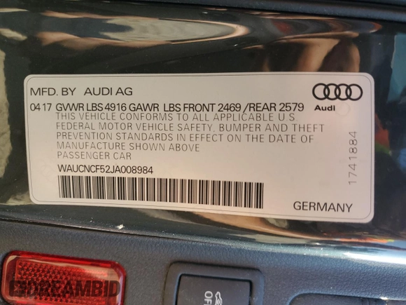 2018 Audi A5 Sportback Prestige with VIN WAUCNCF52JA008984, listed as a Copart auction lot 63944373 with 104,793 mi miles. Bid and sale history available at carsss.com. Image 12.