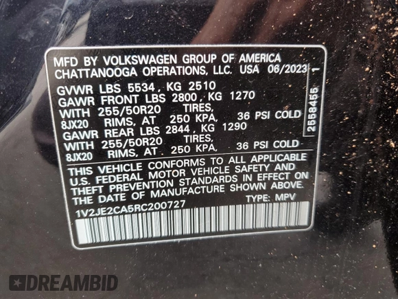 2024 Volkswagen Atlas SE with VIN 1V2JE2CA5RC200727, listed as a Copart auction lot 51167785 with 19,264 mi miles and Non repairable. Bid and sale history available at DreamBid. Image 13.
