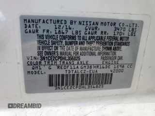 2017 Nissan Note S Plus with VIN 3N1CE2CP0HL356825, listed as a Copart auction lot 59144785 with 117,068 mi miles and Clean title. Bid and sale history available at DreamBid. Image 13.