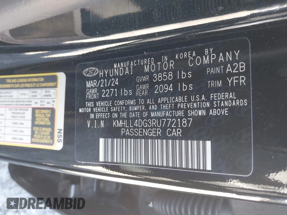2024 Hyundai Elantra SE with VIN KMHLL4DG3RU772187, listed as a IAAI auction lot 41788149 with 7,673 mi miles and . Bid and sale history available at DreamBid. Image 9.