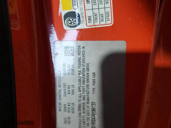 2018 Chevrolet Camaro 2LT with VIN 1G1FD1RSXJ0158137, listed as a Copart auction lot 72934124 with 47,249 mi miles and Salvage Title. Bid and sale history available at carsss.com. Image 14.