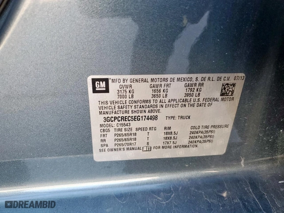 2014 Chevrolet Silverado 1500 LT with VIN 3GCPCREC5EG174498, listed as a Copart auction lot 48812155 with 179,546 mi miles and Salvage Title. Bid and sale history available at carsss.com. Image 12.