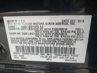 2015 Mitsubishi Outlander Sport 2.4 GT with VIN 4A4AP4AW0FE058530, listed as a IAAI auction lot 41554789 with 64,013 mi miles. Bid and sale history available at carsss.com. Image 9.