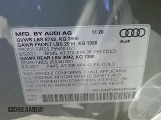 2021 Audi SQ5 Premium Plus with VIN WA1B4AFY9M2028996, listed as a Copart auction lot 65391394 with 51,799 mi miles and Salvage Title. Bid and sale history available at DreamBid. Image 14.