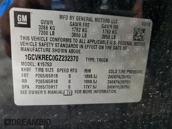 2016 Chevrolet Silverado 1500 LT with VIN 1GCVKREC0GZ232370, listed as a Copart auction lot 51440645 with 95,970 mi miles and Salvage Title. Bid and sale history available at DreamBid. Image 14.