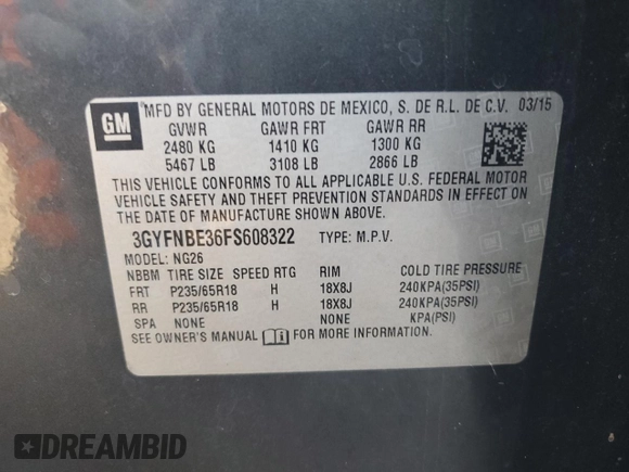 2015 Cadillac SRX Luxury Collection z VIN 3GYFNBE36FS608322, wystawiony jako Copart lot #88860835 z przebiegiem 141 627 mil mil oraz Szkoda całkowita • Salvage title. Historia ofert i sprzedaży dostępna na DreamBid. Obrazek 13.