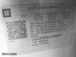 2020 Chevrolet Impala LT with VIN 1G11Z5S3XLU109697, listed as a IAAI auction lot 41698822 with 102,541 mi miles. Bid and sale history available at carsss.com. Image 9.