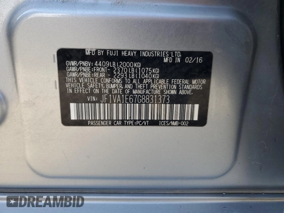 2016 Subaru WRX Premium with VIN JF1VA1E67G8831373, listed as a Copart auction lot 88672365 with 139,394 mi miles and Salvage Title. Bid and sale history available at carsss.com. Image 13.