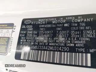 2021 Hyundai Tucson Value with VIN KM8J33A42MU314290, listed as a IAAI auction lot 41986298 with 32,740 mi miles and . Bid and sale history available at DreamBid. Image 9.