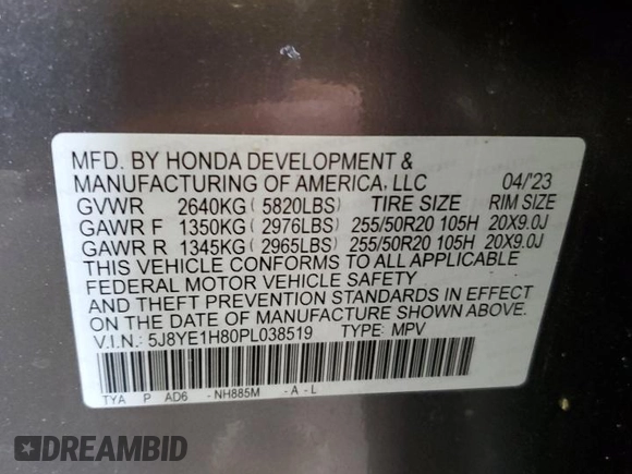 2023 Acura MDX Advance with VIN 5J8YE1H80PL038519, listed as a Copart auction lot 60231405 with 18,003 mi miles and Clean title. Bid and sale history available at DreamBid. Image 14.