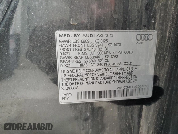 2014 Audi Q7 3.0T Premium with VIN WA1CGAFE0ED013195, listed as a Copart auction lot 61104194 with 117,065 mi miles and Salvage Title. Bid and sale history available at carsss.com. Image 14.