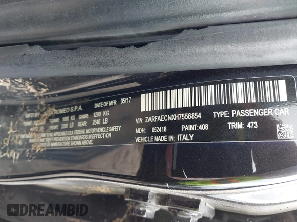 2017 Alfa Romeo Giulia Ti z VIN ZARFAECNXH7556854, wystawiony jako IAAI lot #41973525 z przebiegiem 129 413 mil mil oraz . Historia ofert i sprzedaży dostępna na DreamBid. Obrazek 9.