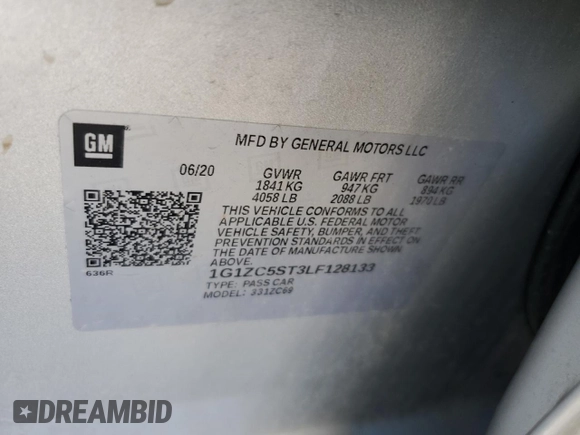 2020 Chevrolet Malibu LS with VIN 1G1ZC5ST3LF128133, listed as a Copart auction lot 52878365 with 123,786 mi miles and Salvage Title. Bid and sale history available at DreamBid. Image 12.