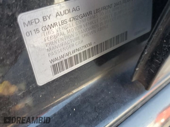 2015 Audi A4 Premium с VIN WAUAFAFL6FN029036, выставлен на аукционе Copart как лот 47070315 с пробегом 136 845 миль миль и Списание • Salvage title. История ставок и продаж доступна на DreamBid. Изображение 12.