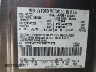2002 Ford F-150 Harley Davidson with VIN 1FTRW07352KD72978, listed as a Copart auction lot 85037204 with 53,951 mi miles and Salvage Title. Bid and sale history available at carsss.com. Image 12.