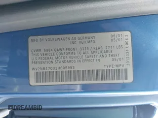 2002 Volkswagen EuroVan MV с VIN WV2NB47002H005993, выставлен на аукционе IAAI как лот 41568379 с пробегом 143 133 миль миль и . История ставок и продаж доступна на DreamBid. Изображение 9.
