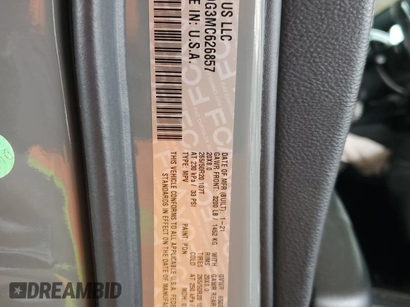 2021 Dodge Durango GT Plus with VIN 1C4RDHDG3MC626857, listed as a Copart auction lot 49530615 with 68,898 mi miles and Salvage Title. Bid and sale history available at DreamBid. Image 16.