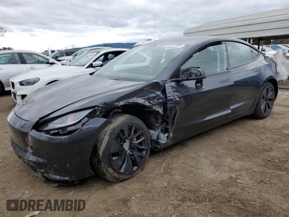 2025 Tesla Model 3 Long Range z VIN 5YJ3E1EA2SF962214, wystawiony jako Copart lot #48961935 z przebiegiem 409 mil mil oraz Szkoda całkowita • Salvage title. Historia ofert i sprzedaży dostępna na DreamBid. Obrazek 1.