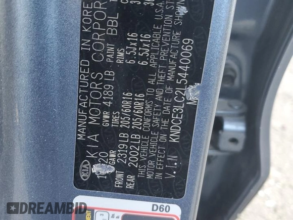 2020 Kia Niro EX Premium with VIN KNDCE3LC2L5440069, listed as a Copart auction lot 63549334 with Not Provided miles and Salvage Title. Bid and sale history available at carsss.com. Image 14.
