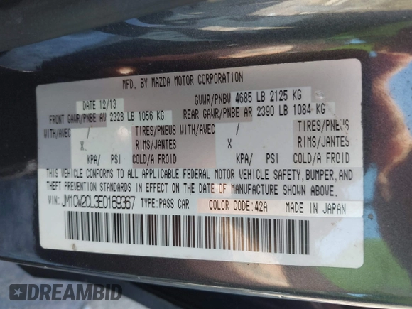 2014 Mazda 5 Touring with VIN JM1CW2CL3E0169367, listed as a IAAI auction lot 41673896 with 137,244 mi miles. Bid and sale history available at carsss.com. Image 9.