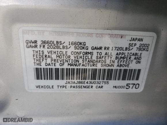 2003 Mitsubishi Lancer OZ-Rally with VIN JA3AJ86E43U032755, listed as a Copart auction lot 51342815 with 124,211 mi miles and Salvage Title. Bid and sale history available at carsss.com. Image 14.