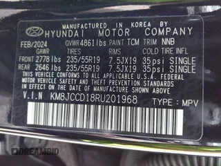 2024 Hyundai Tucson SEL Convenience with VIN KM8JCCD18RU201968, listed as a IAAI auction lot 42128673 with 6,542 mi miles and . Bid and sale history available at carsss.com. Image 9.