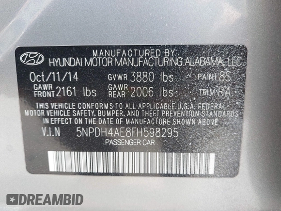 2015 Hyundai Elantra SE z VIN 5NPDH4AE8FH598295, wystawiony jako IAAI lot #42016527 z przebiegiem 119 958 mil mil oraz . Historia ofert i sprzedaży dostępna na DreamBid. Obrazek 9.
