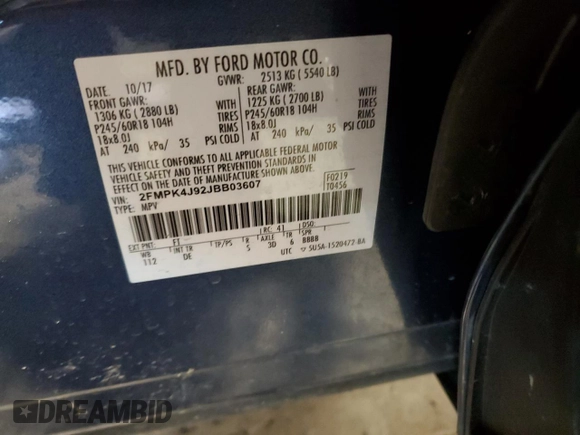 2018 Ford Edge SEL with VIN 2FMPK4J92JBB03607, listed as a Copart auction lot 87443464 with 58,746 mi miles and Salvage Title. Bid and sale history available at DreamBid. Image 13.