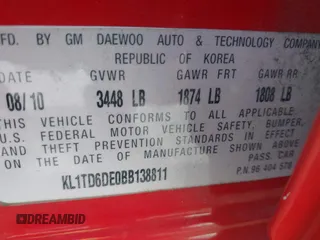 2011 Chevrolet Aveo 1LT with VIN KL1TD6DE0BB138811, listed as a IAAI auction lot 42469958 with 76,830 mi miles and . Bid and sale history available at DreamBid. Image 9.