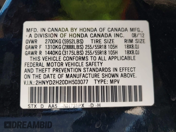 2013 Acura MDX with VIN 2HNYD2H20DH503077, listed as a IAAI auction lot 41652090 with 332,503 mi miles. Bid and sale history available at carsss.com. Image 9.