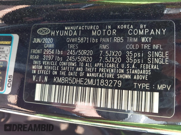 2021 Hyundai Palisade Limited z VIN KM8R5DHE2MU183279, wystawiony jako IAAI lot #42244440 z przebiegiem 53 789 mil mil oraz . Historia ofert i sprzedaży dostępna na DreamBid. Obrazek 9.