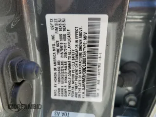 2013 Honda CR-V LX with VIN 5J6RM3H30DL000736, listed as a Copart auction lot 61346285 with Not provided miles and Non repairable. Bid and sale history available at DreamBid. Image 14.