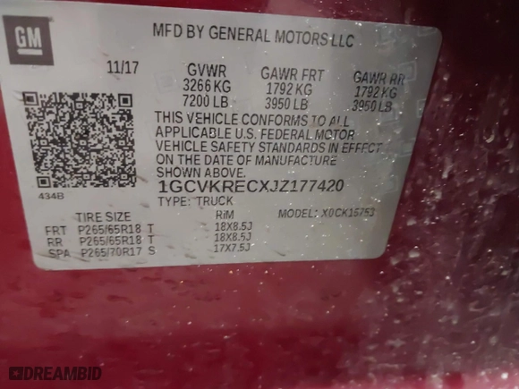 2018 Chevrolet Silverado 1500 LT with VIN 1GCVKRECXJZ177420, listed as a IAAI auction lot 41734246 with 124,315 mi miles. Bid and sale history available at carsss.com. Image 9.